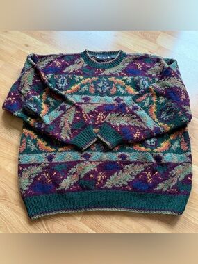 New River vintage 100% wool retro sweater multicolor amazing condition‎ LARGE